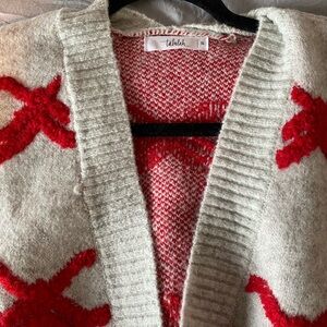 TALULAH Red and Cream Cardigan Sweater